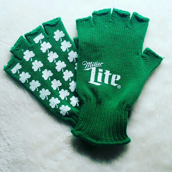Beer Accessories - ☘Miller Lite Beer Green Shamrock Fingerless Gloves